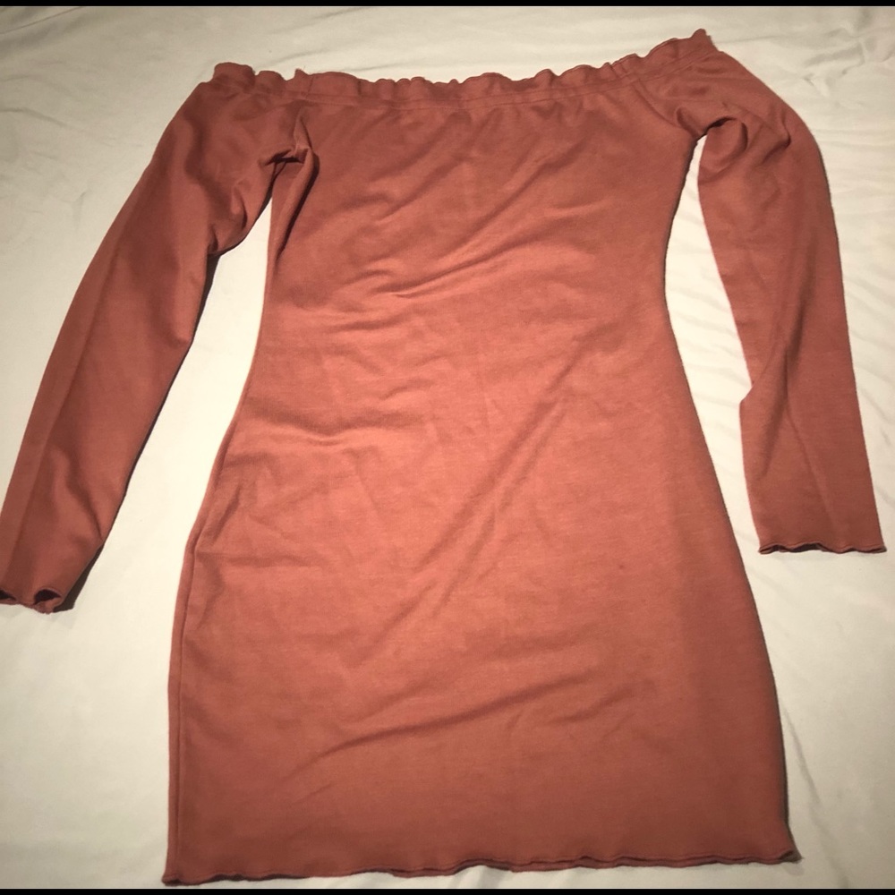 About Us coral off the shoulder dress